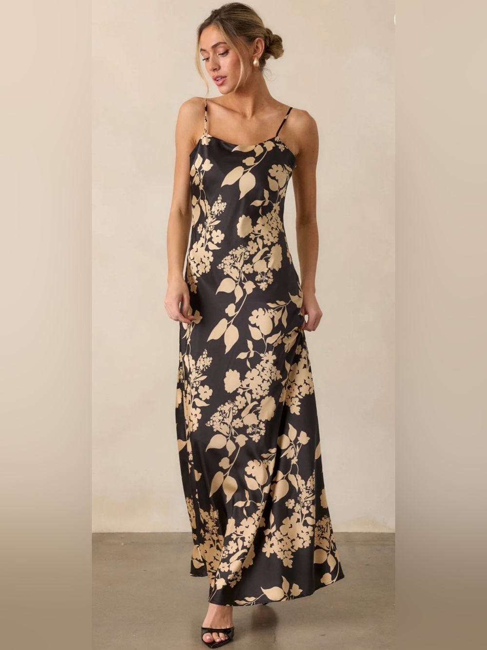 Black and Cream Floral Slip Dress